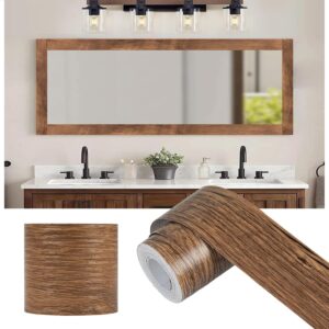 10M Brown Wood Grain Mirror Frame Border Peel and Stick Wallpaper, Removable PVC Waterproof Bathroom Mirror Tape Sticker Trim, Kitchen Wallpaper Self Adhesive Decor Sticker 2" x 393"