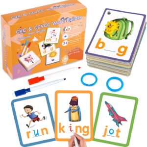 Phonics Sight Words Flash Cards Kindergarten, CVC Word Games Vowel Spelling Flashcards Learn to Read Write Montessori Educational Homeschool Supplies for Toddlers Preschool Learning Activities